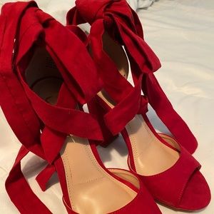 Dorian Dark Red Suede Lace-Up platform heels